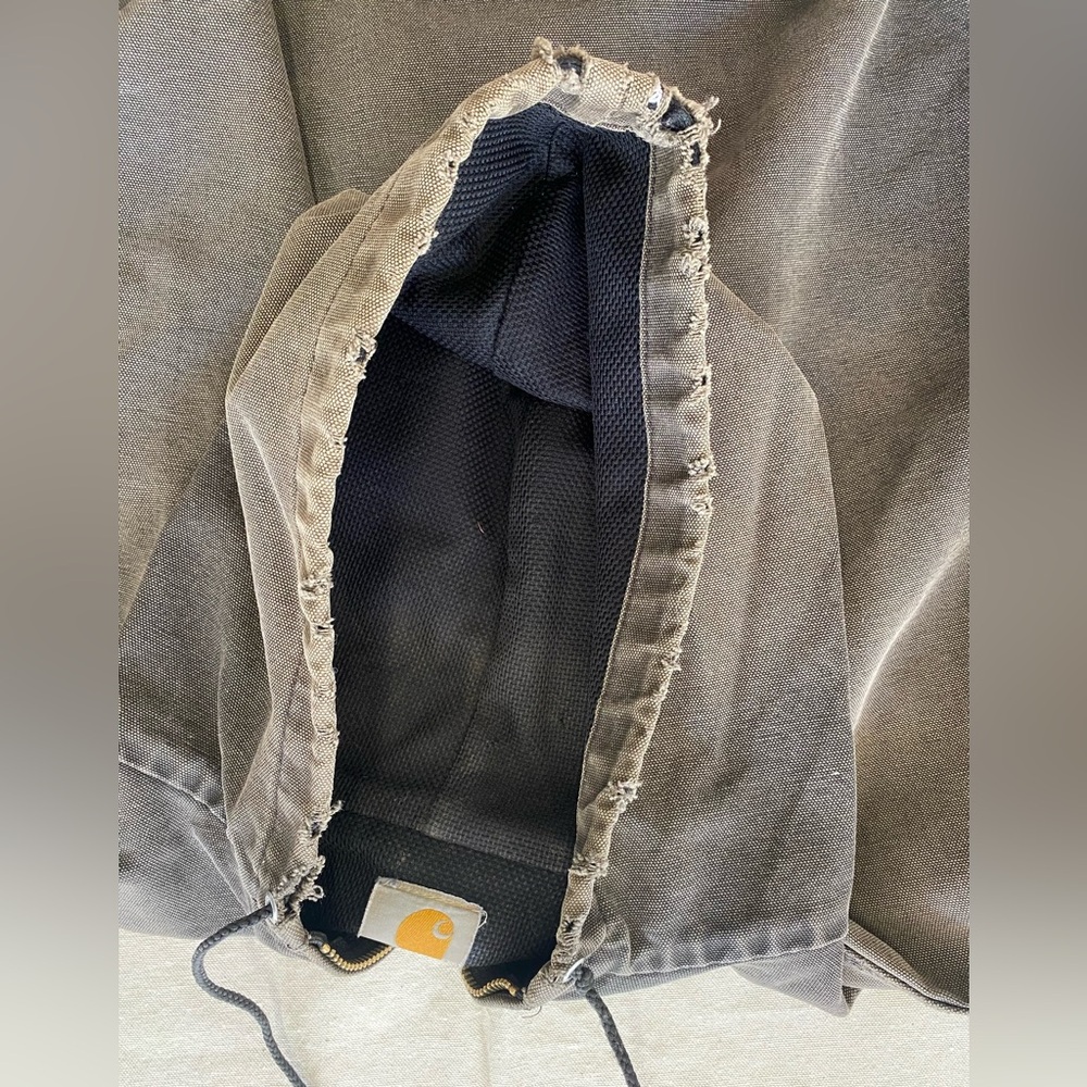 Vintage Thrashed Carhartt Charcoal Hooded Jacket Heavy Wear Extra Distressed - Picture 10 of 15